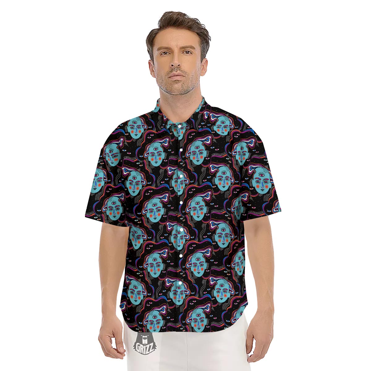 Psychedelic Hippie Retro Print Pattern Men's Short Sleeve Shirts-grizzshop