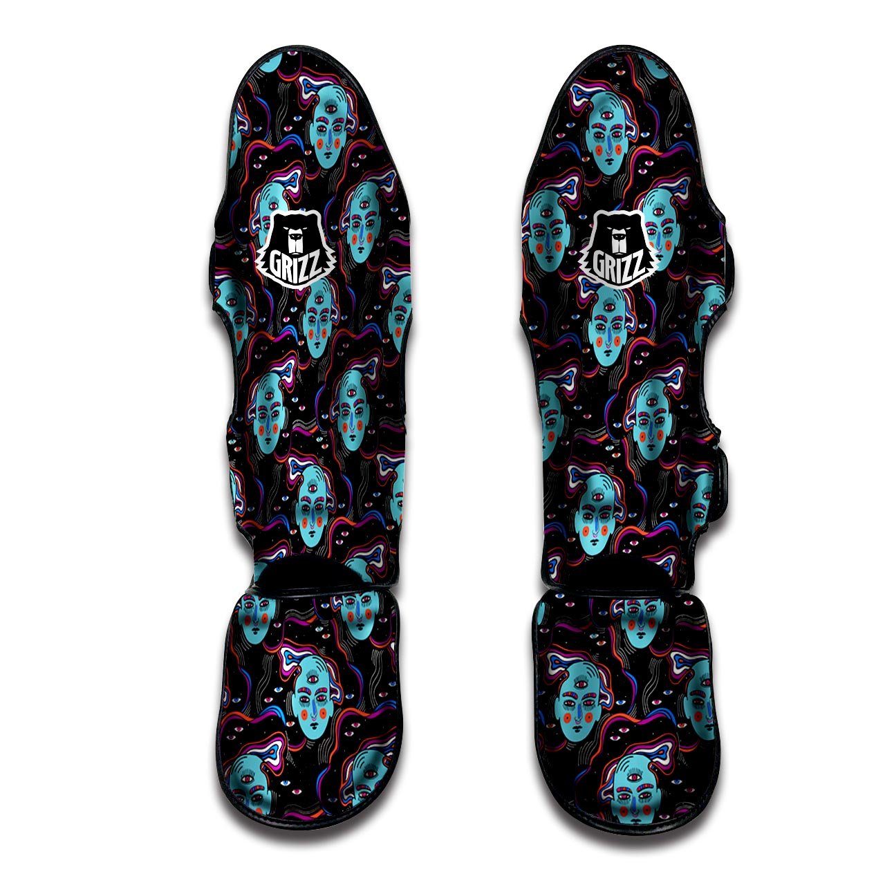 Psychedelic Hippie Retro Print Pattern Muay Thai Shin Guards-grizzshop