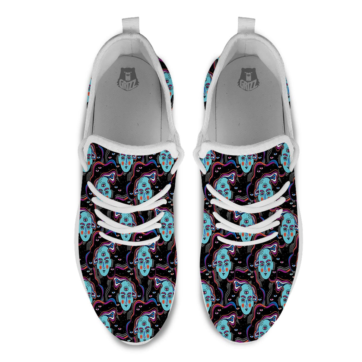 Psychedelic Hippie Retro Print Pattern White Athletic Shoes-grizzshop