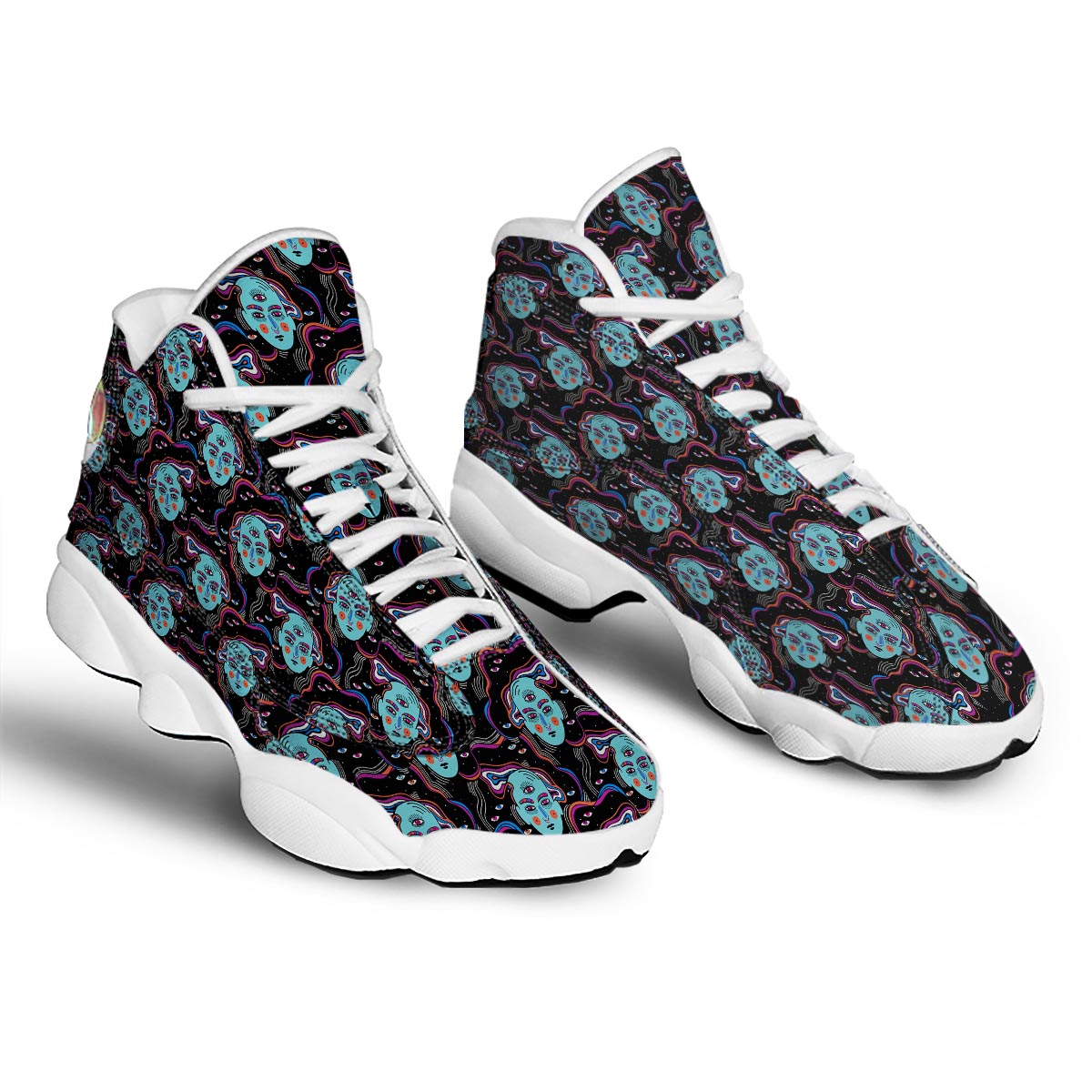 Psychedelic Hippie Retro Print Pattern White Basketball Shoes-grizzshop