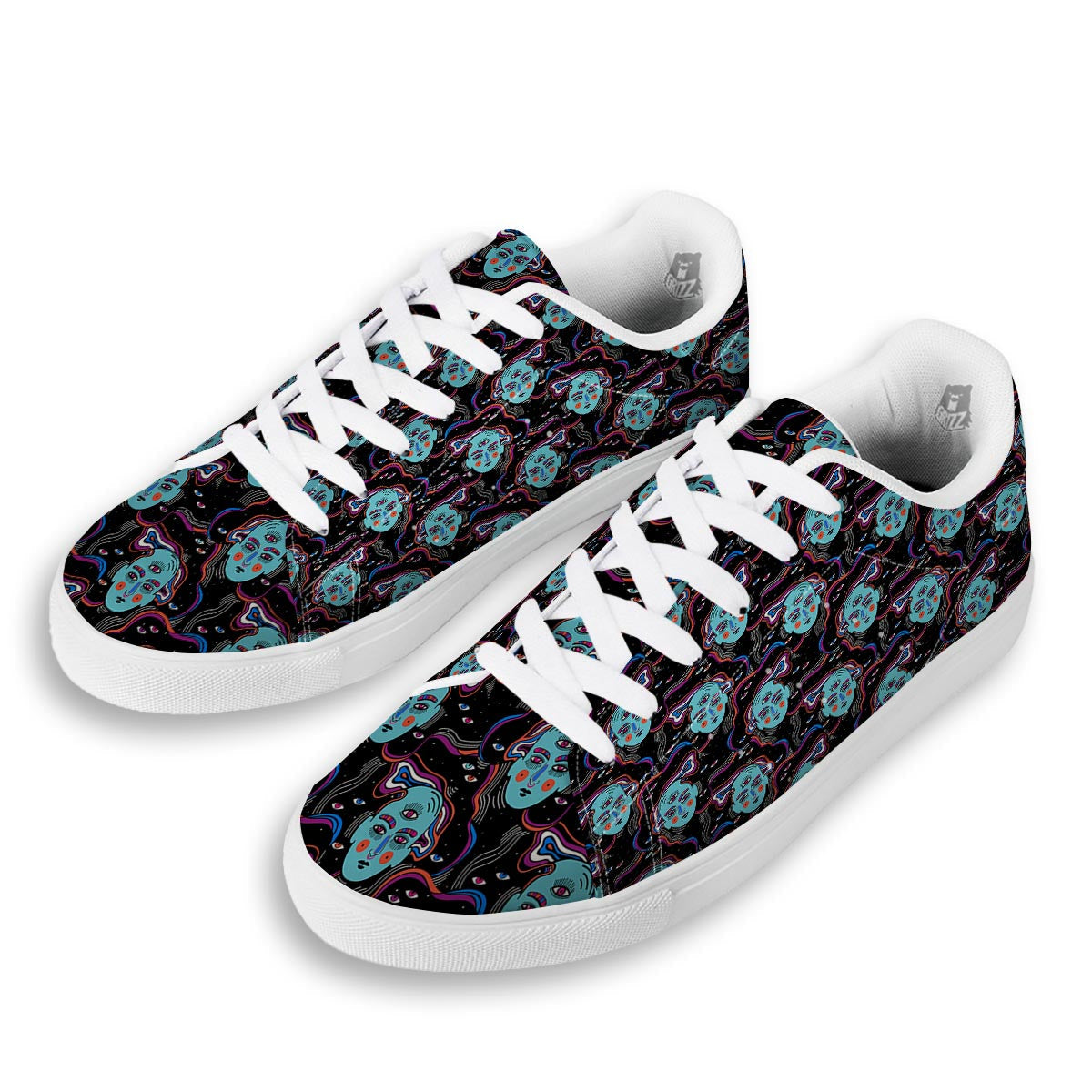 Psychedelic Hippie Retro Print Pattern White Low Top Sneakers-grizzshop