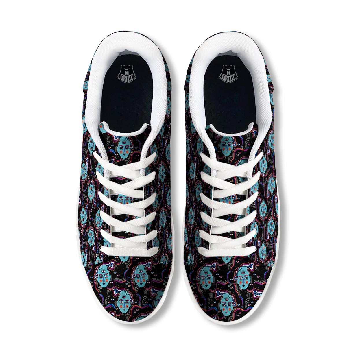Psychedelic Hippie Retro Print Pattern White Low Top Sneakers-grizzshop