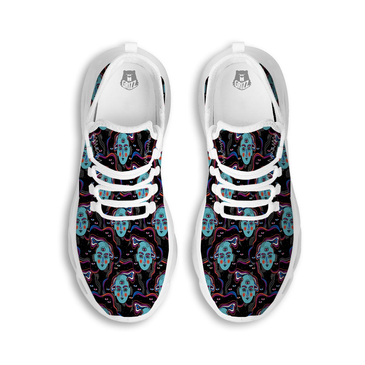 Psychedelic Hippie Retro Print Pattern White Running Shoes-grizzshop