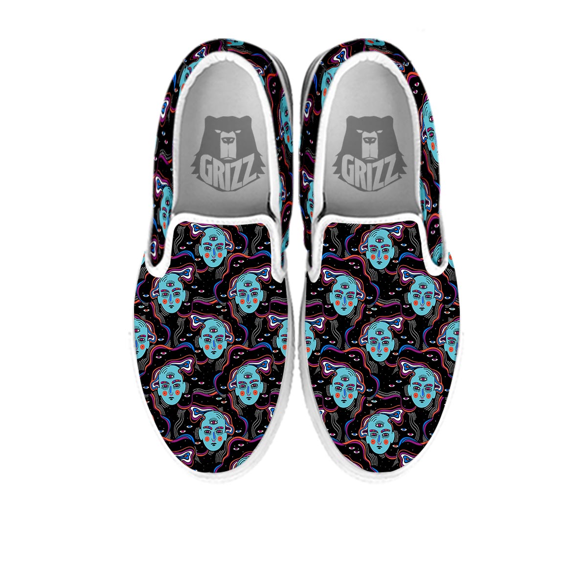 Psychedelic Hippie Retro Print Pattern White Slip On Shoes-grizzshop