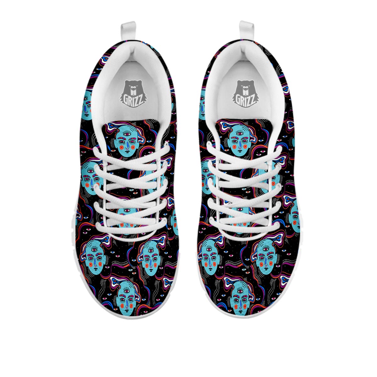 Psychedelic Hippie Retro Print Pattern White Sneaker-grizzshop