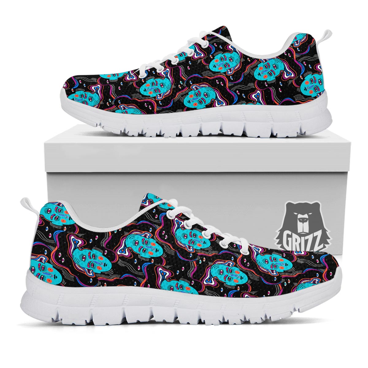 Psychedelic Hippie Retro Print Pattern White Sneaker-grizzshop