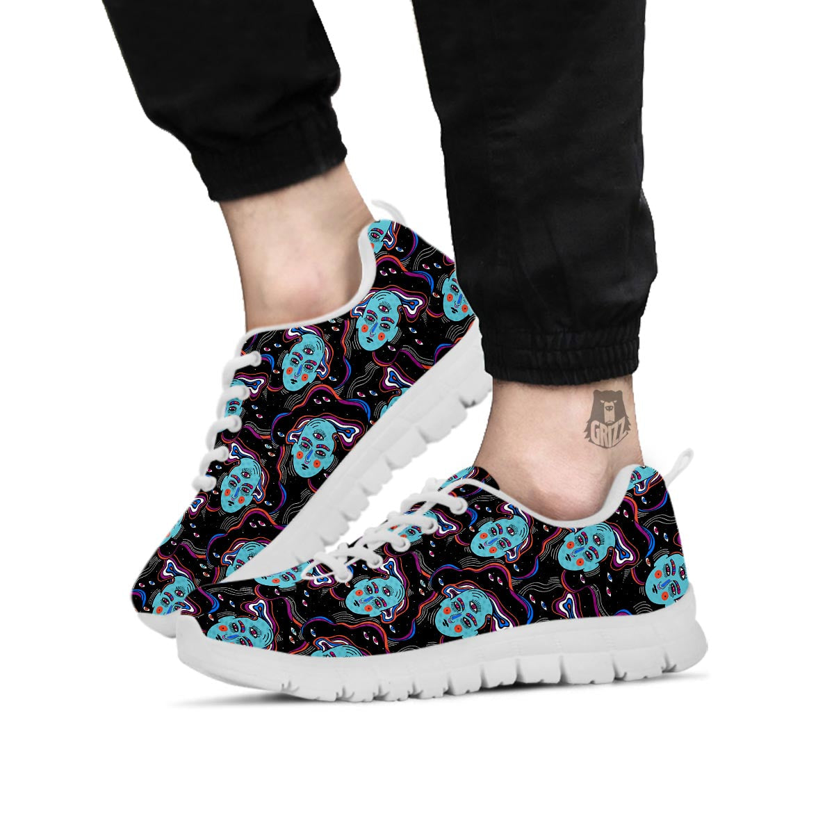 Psychedelic Hippie Retro Print Pattern White Sneaker-grizzshop