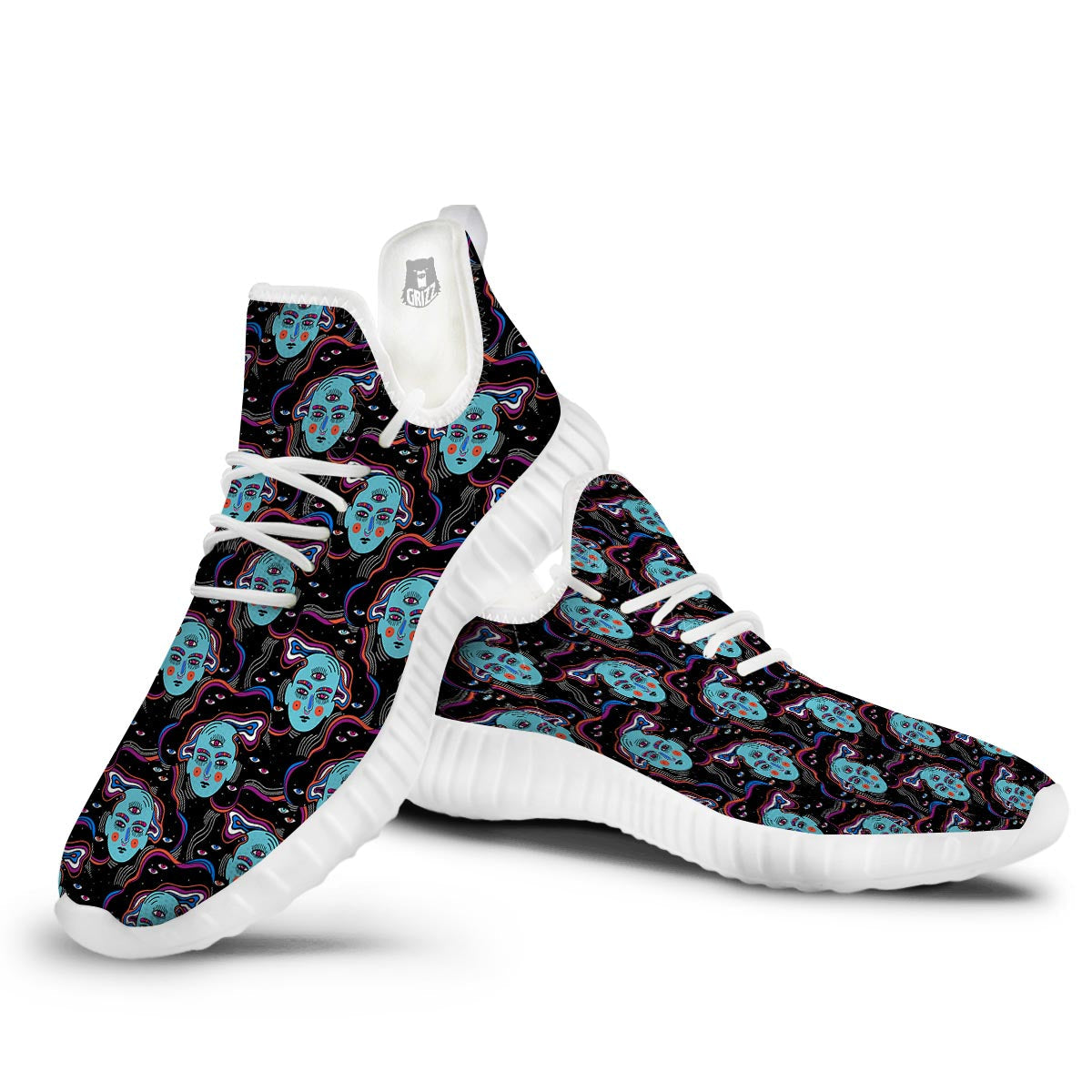 Psychedelic Hippie Retro Print Pattern White Walking Shoes-grizzshop