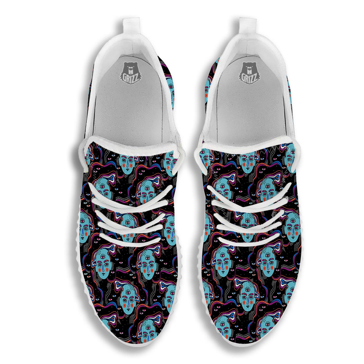 Psychedelic Hippie Retro Print Pattern White Walking Shoes-grizzshop