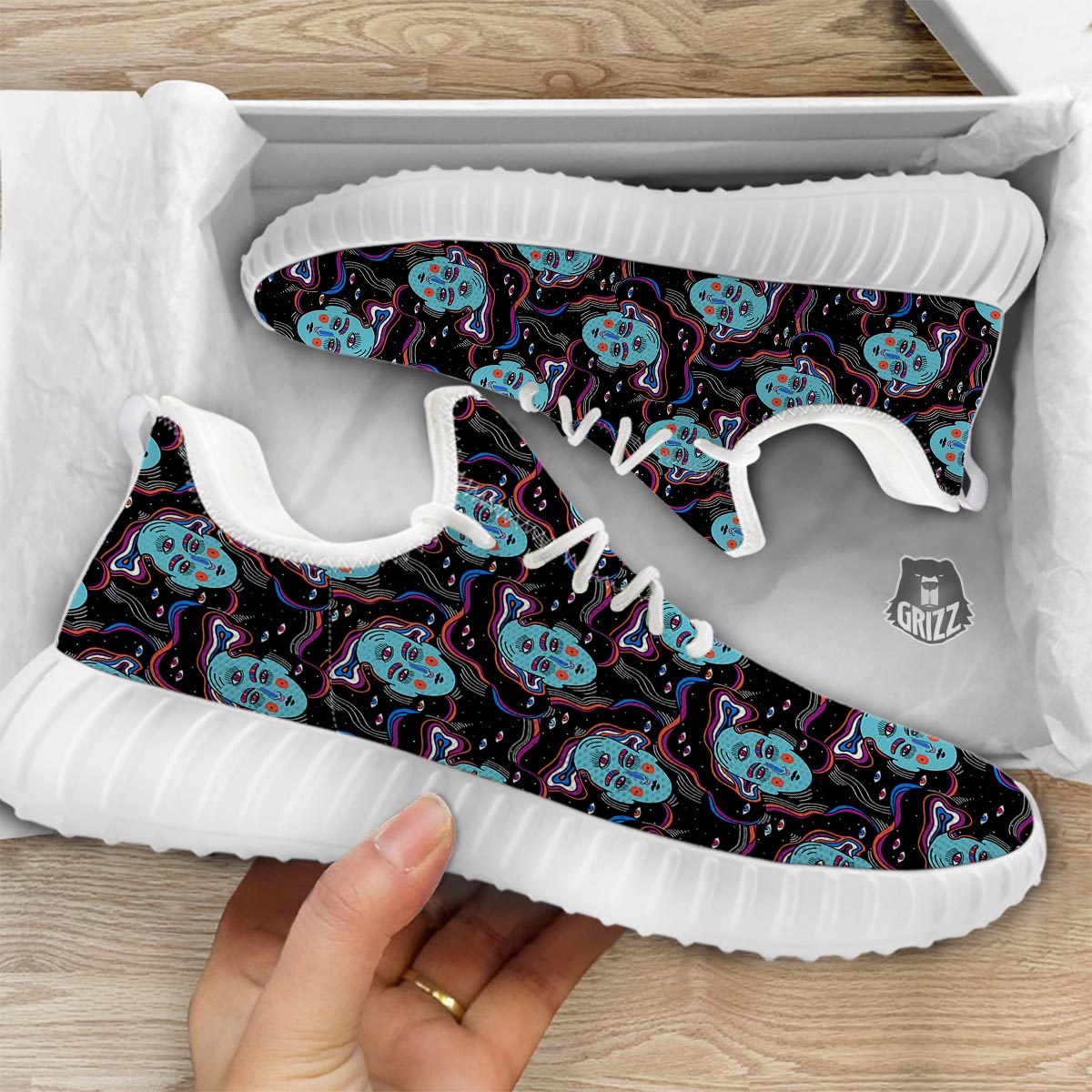 Psychedelic Hippie Retro Print Pattern White Walking Shoes-grizzshop