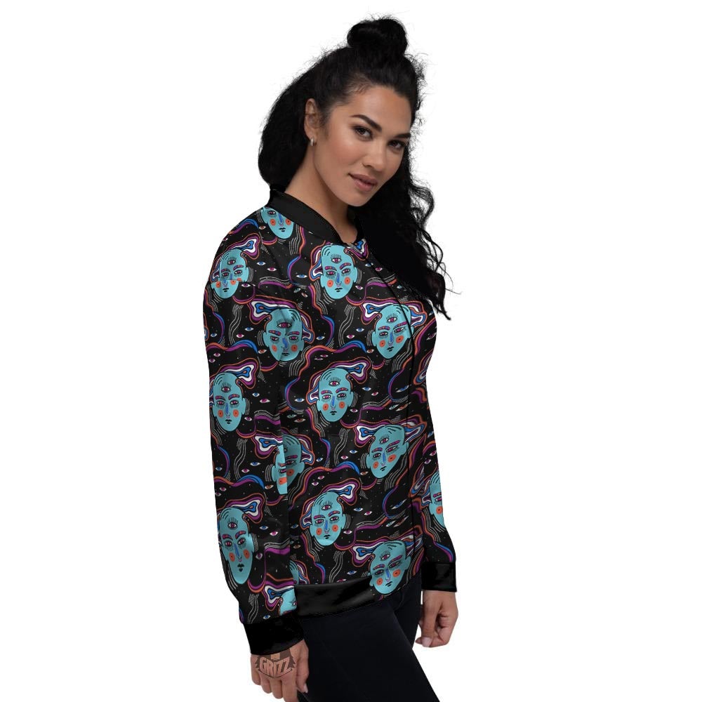 Psychedelic Hippie Retro Print Pattern Women's Bomber Jacket-grizzshop