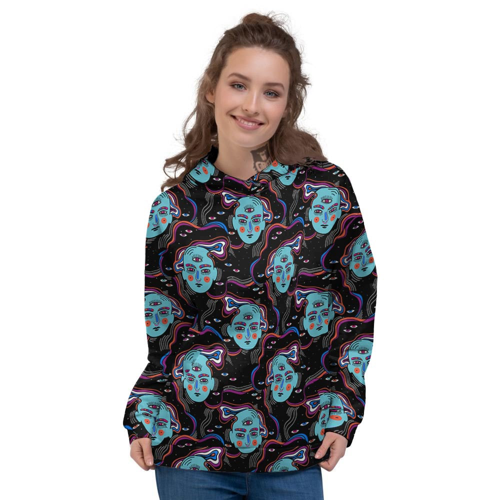 Psychedelic Hippie Retro Print Pattern Women's Hoodie-grizzshop
