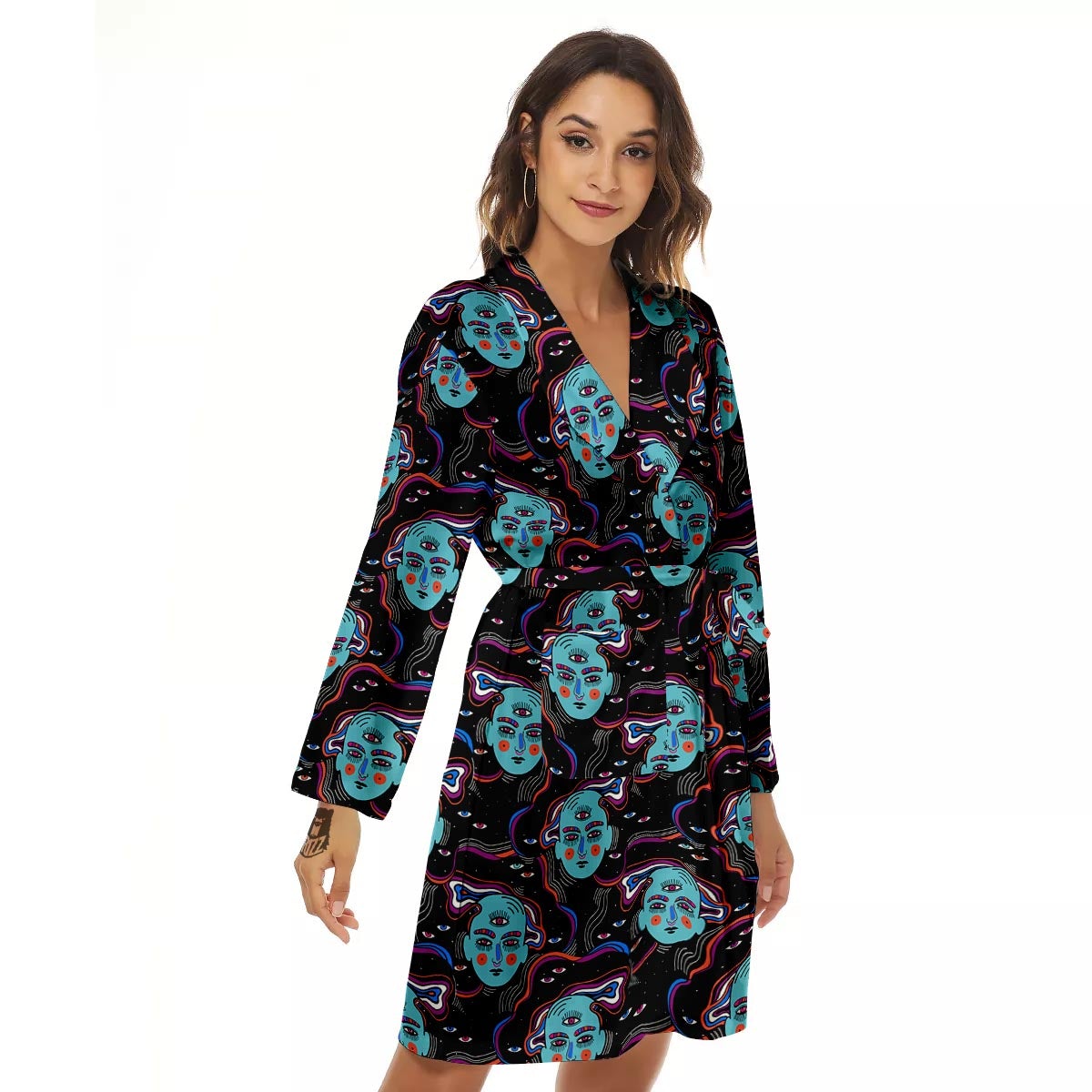 Psychedelic Hippie Retro Print Pattern Women's Robe-grizzshop