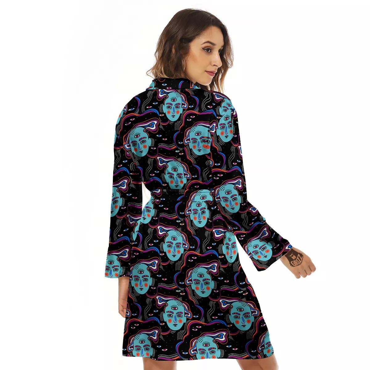 Psychedelic Hippie Retro Print Pattern Women's Robe-grizzshop