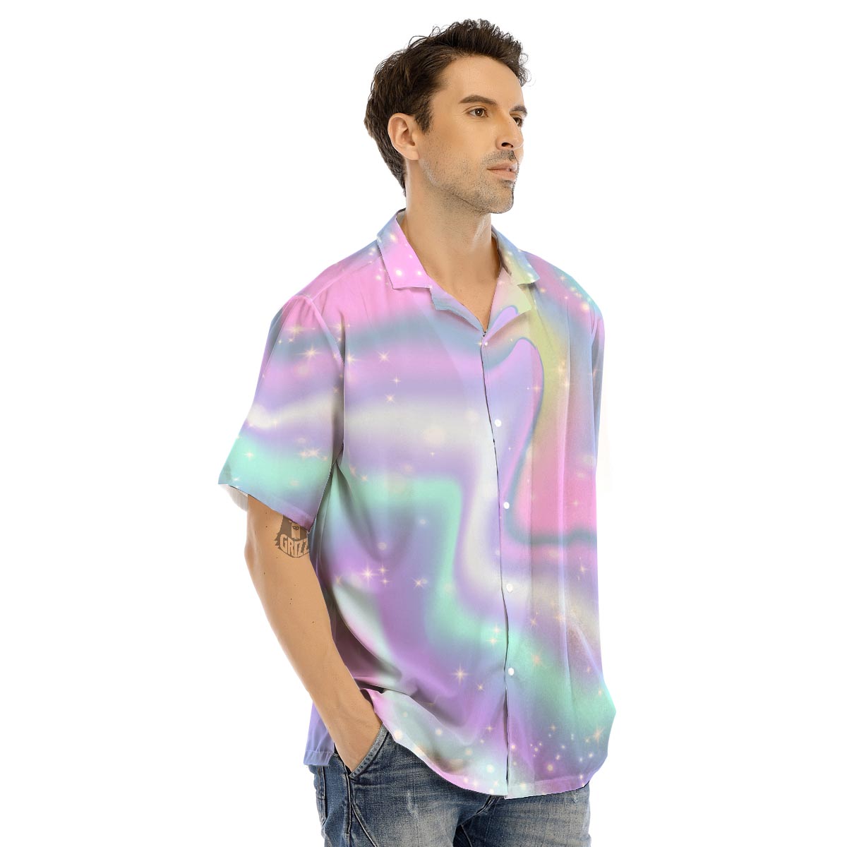 Psychedelic Holographic Men’s Hawaiian Shirt-grizzshop