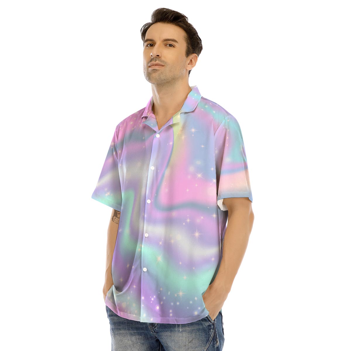 Psychedelic Holographic Men’s Hawaiian Shirt-grizzshop
