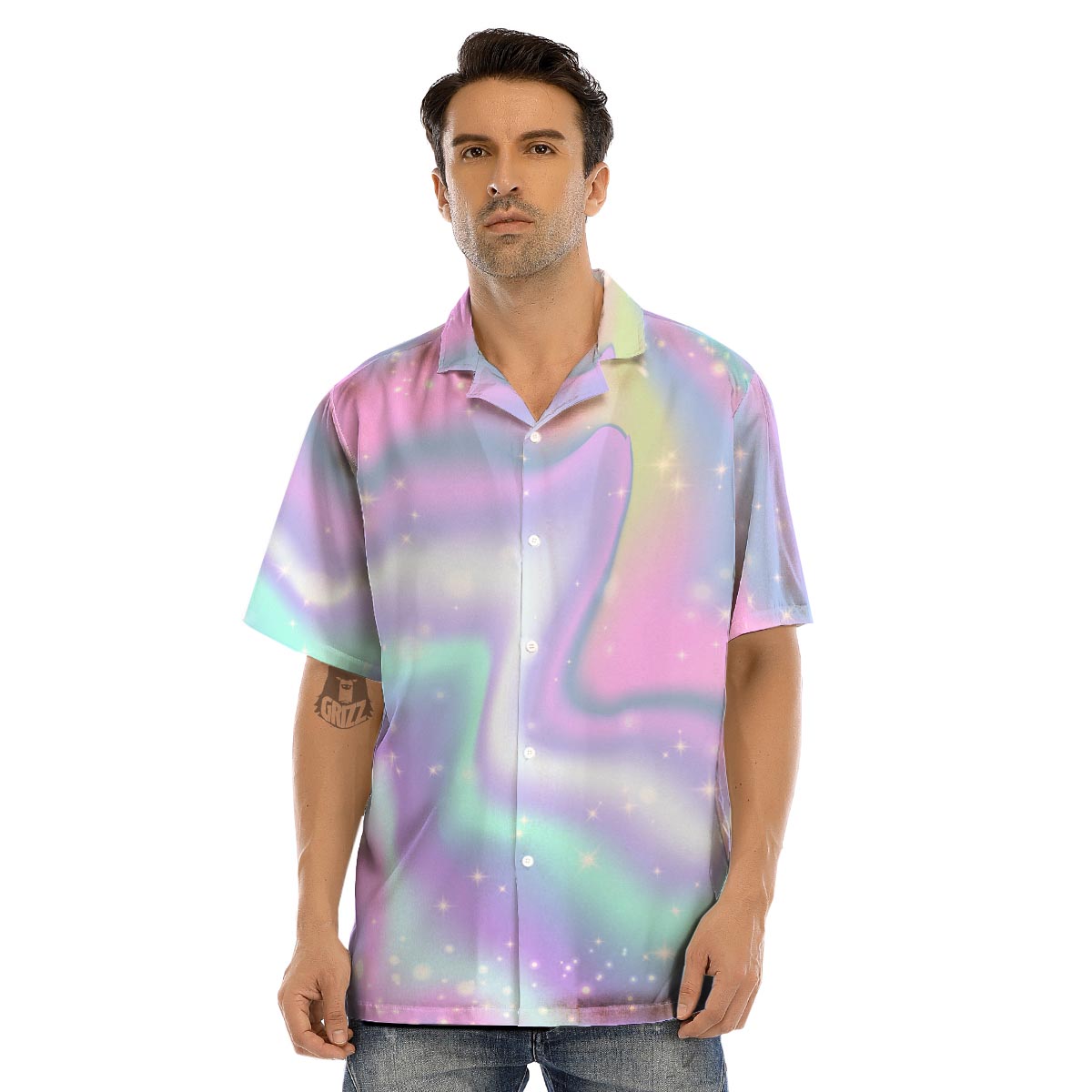 Psychedelic Holographic Men’s Hawaiian Shirt-grizzshop
