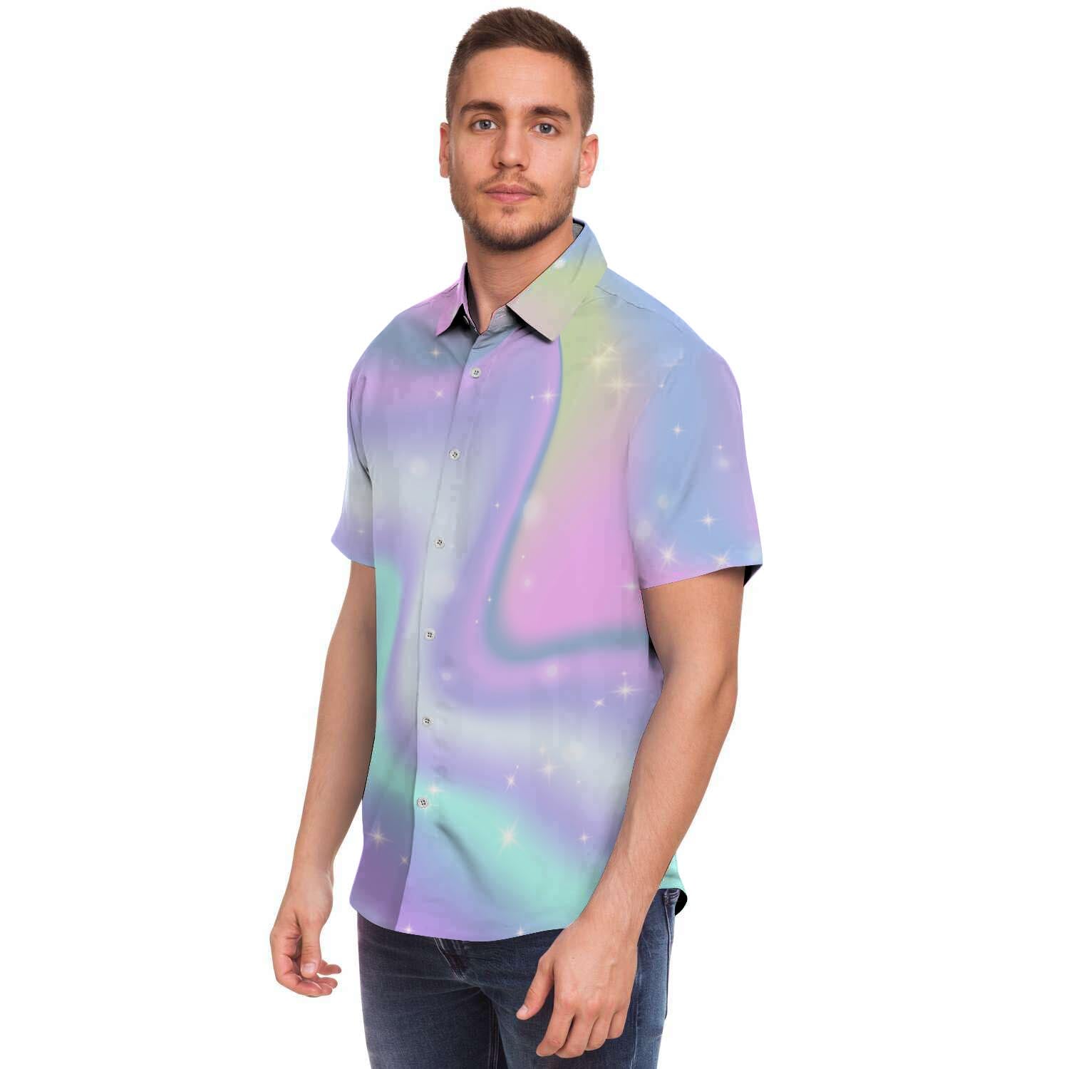 Psychedelic Holographic Men's Short Sleeve Shirt-grizzshop