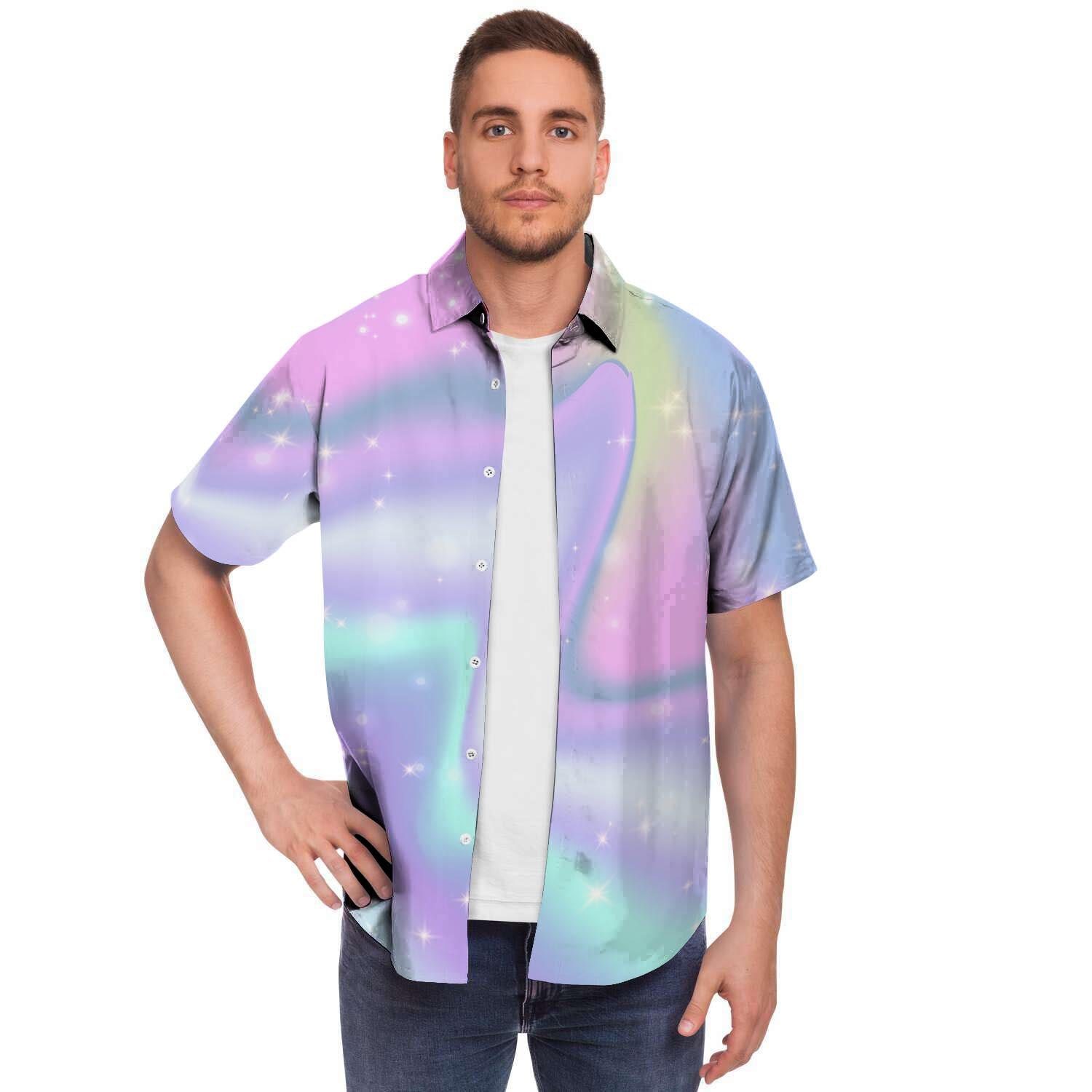 Psychedelic Holographic Men's Short Sleeve Shirt-grizzshop