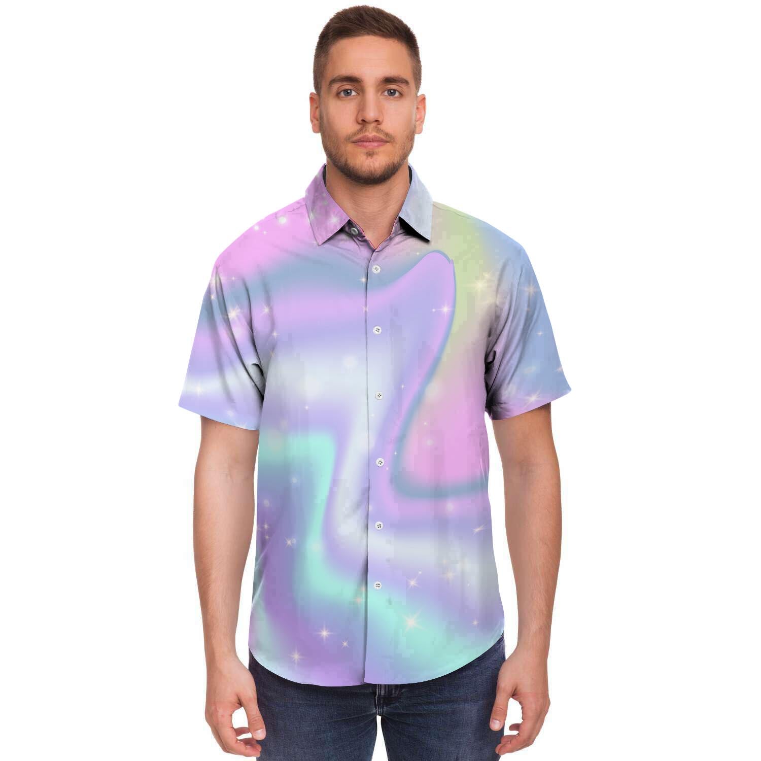 Psychedelic Holographic Men's Short Sleeve Shirt-grizzshop