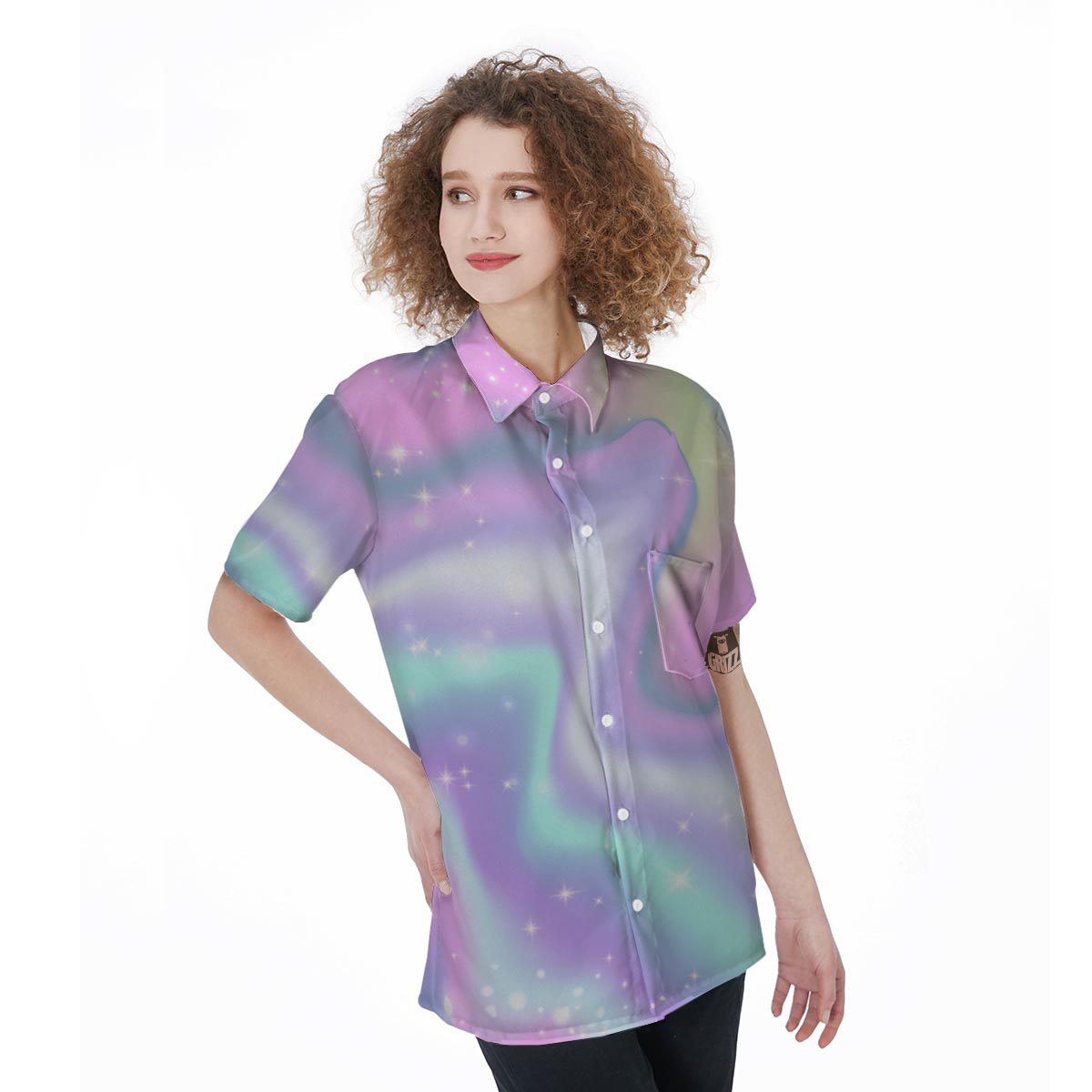 Psychedelic Holographic Women's Short Sleeve Shirts-grizzshop
