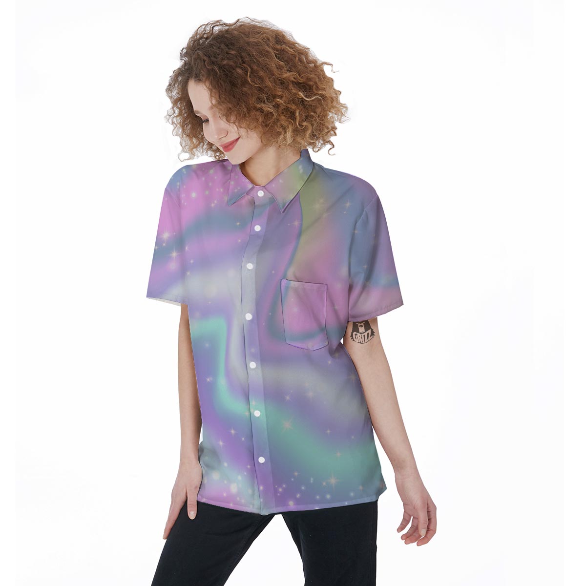 Psychedelic Holographic Women's Short Sleeve Shirts-grizzshop