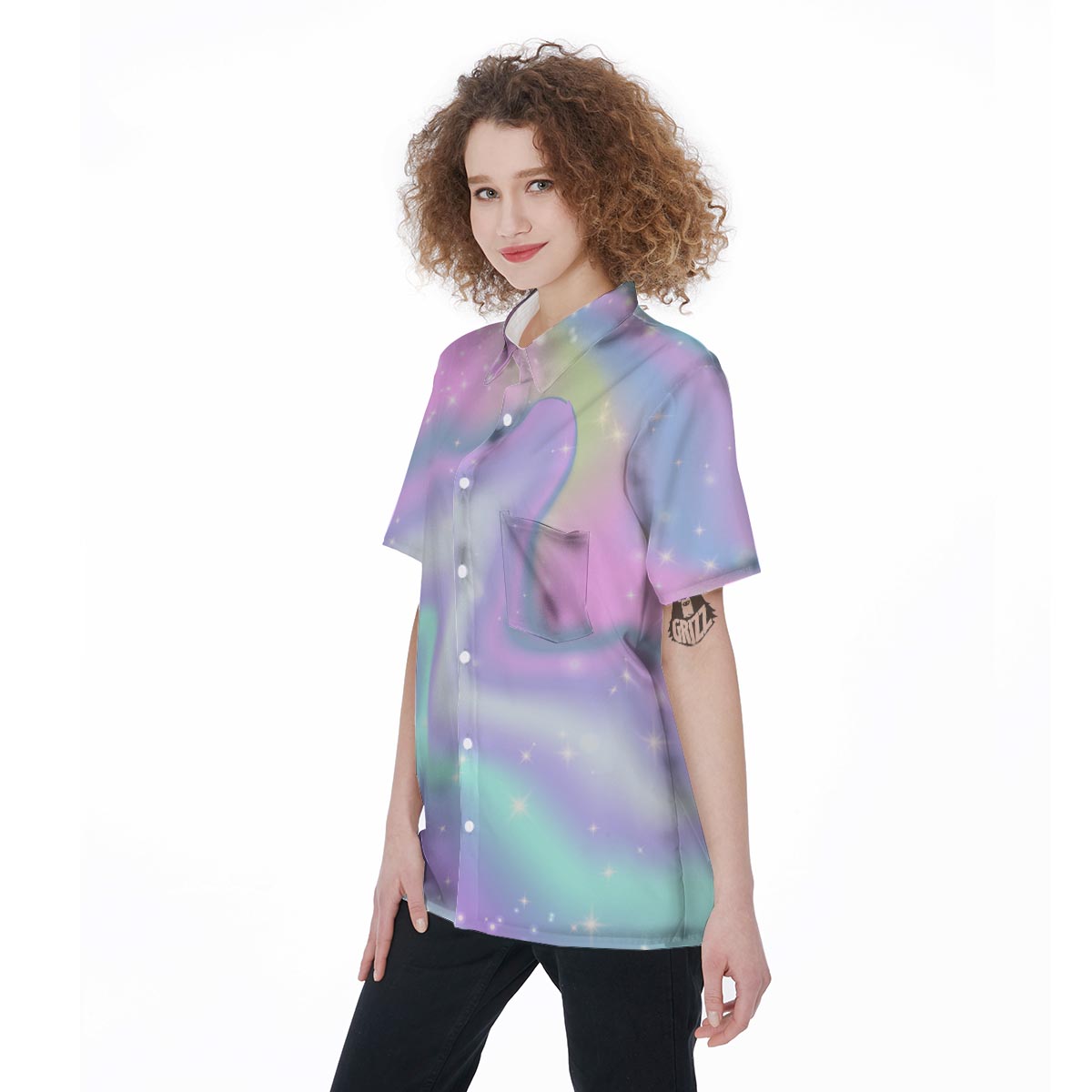 Psychedelic Holographic Women's Short Sleeve Shirts-grizzshop