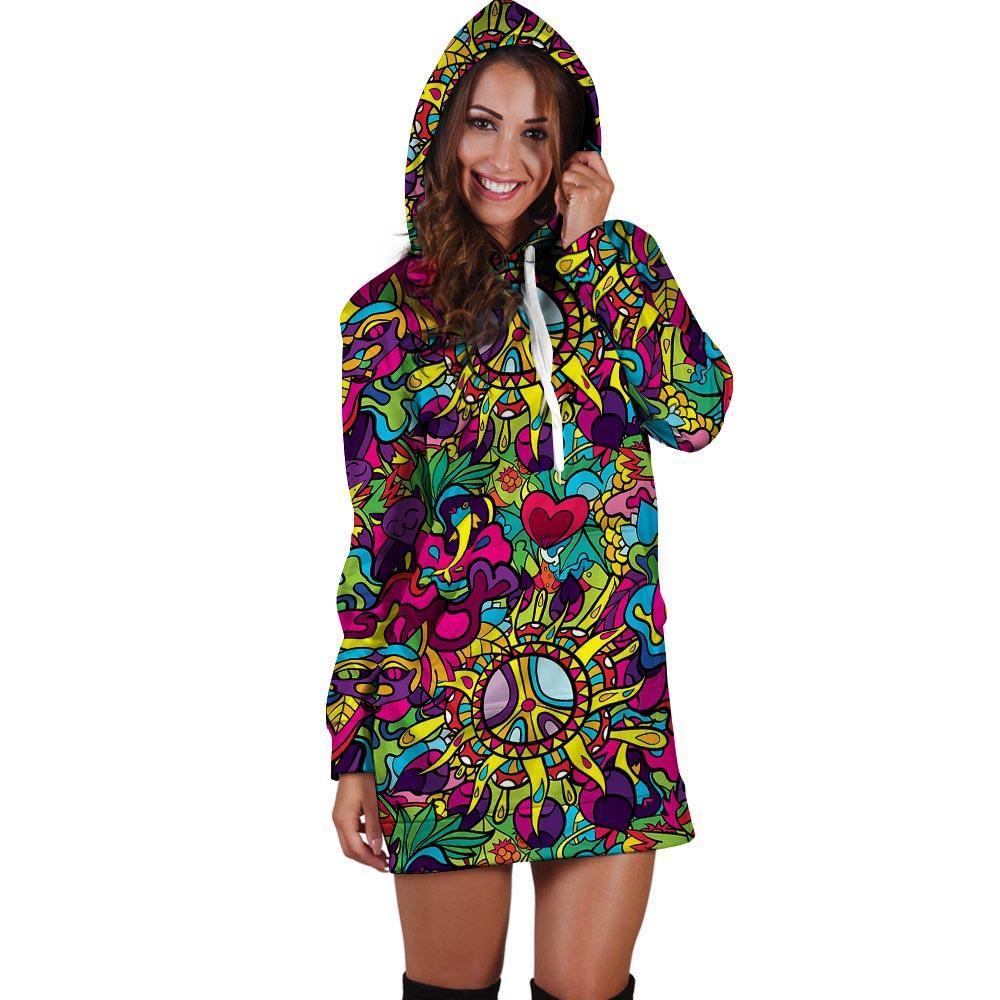 Psychedelic Hoodie Dress-grizzshop