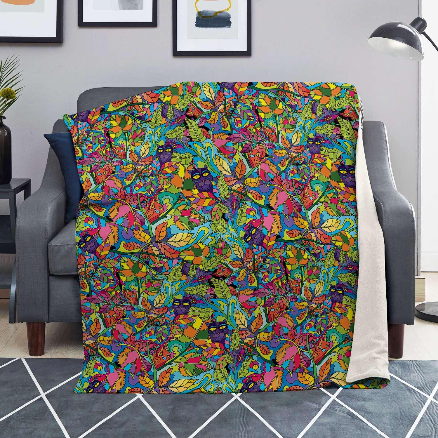 Psychedelic Jungle Forest Floral Blanket-grizzshop