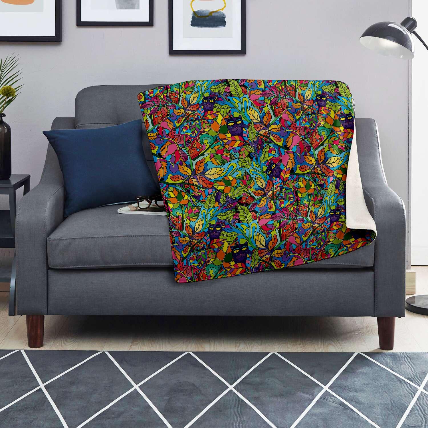 Psychedelic Jungle Forest Floral Blanket-grizzshop