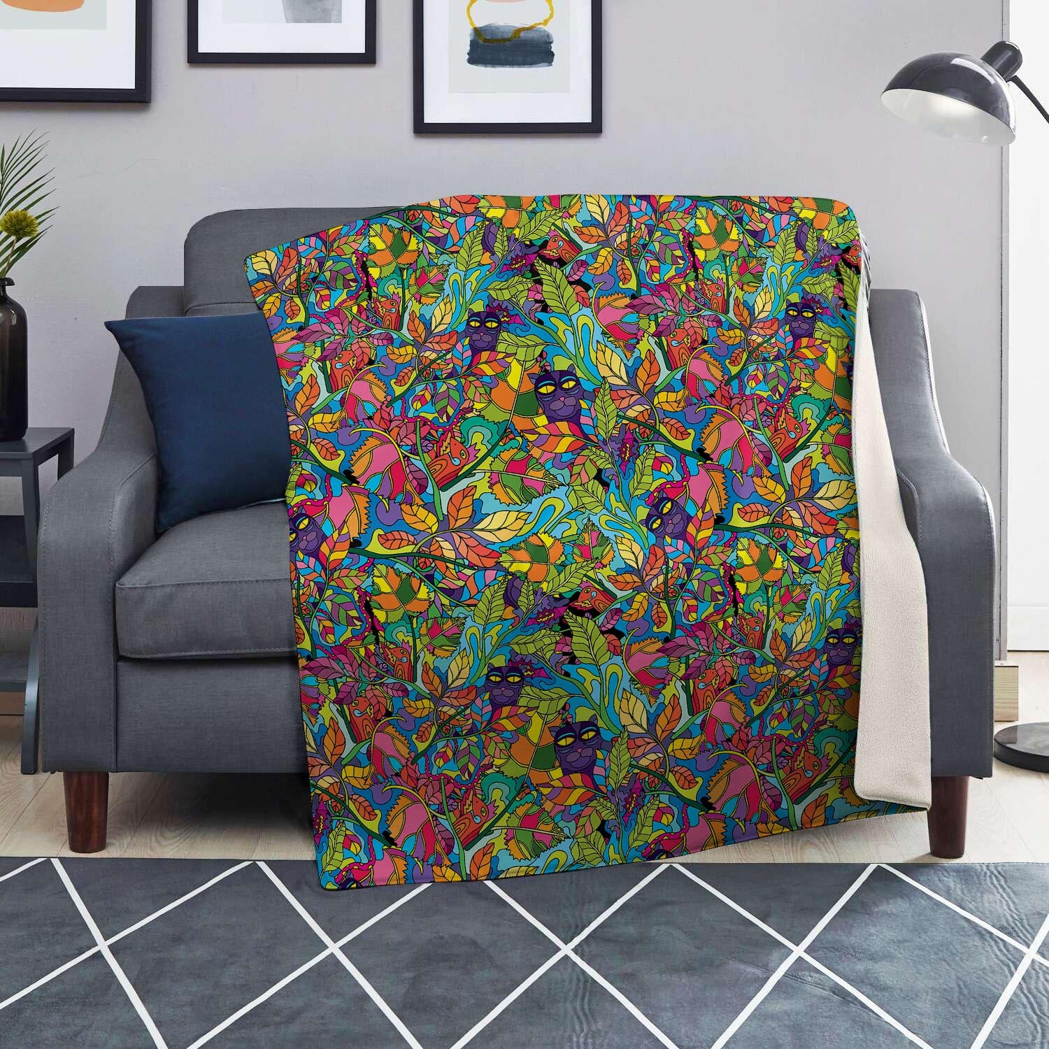 Psychedelic Jungle Forest Floral Blanket-grizzshop