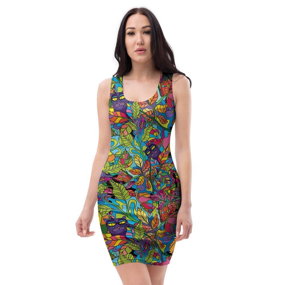 Psychedelic Jungle Forest Floral Bodycon Dress-grizzshop