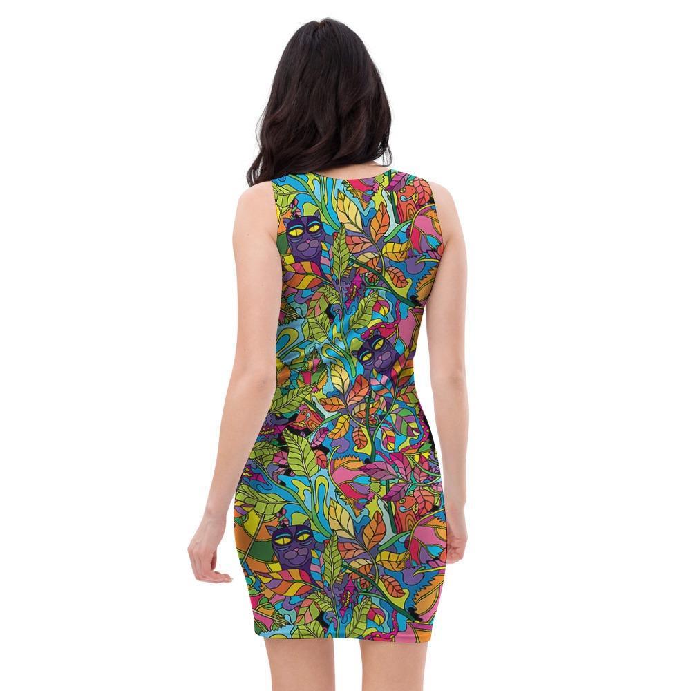 Psychedelic Jungle Forest Floral Bodycon Dress-grizzshop