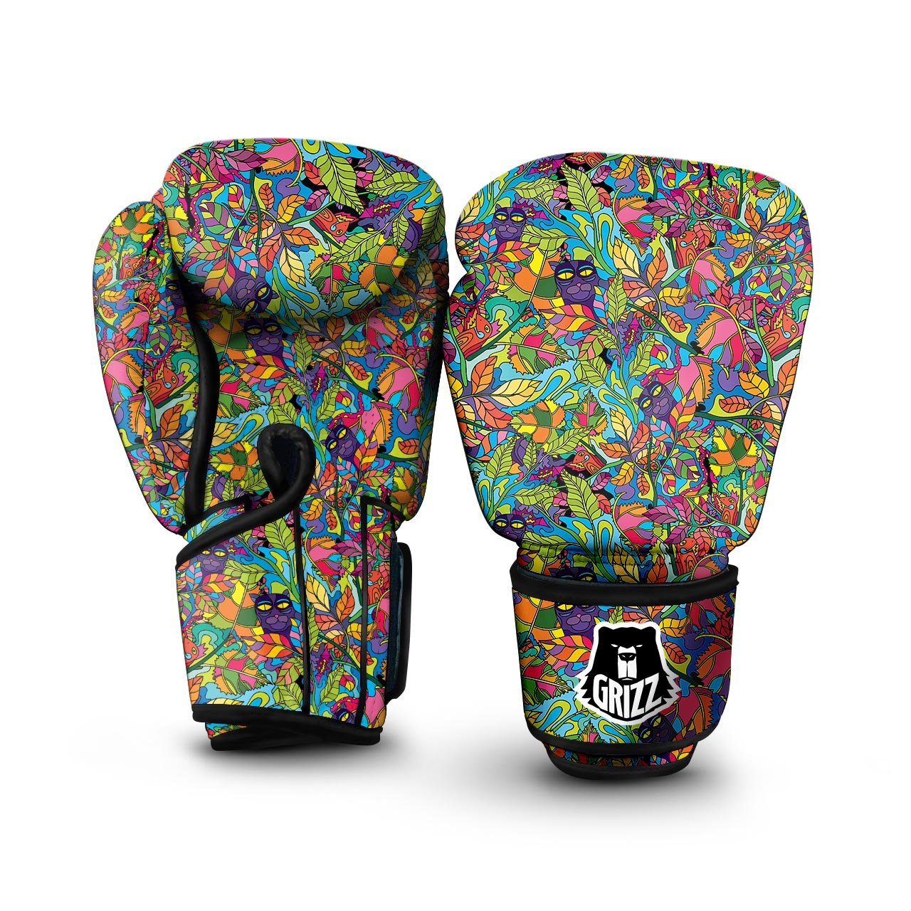 Psychedelic Jungle Forest Floral Boxing Gloves-grizzshop