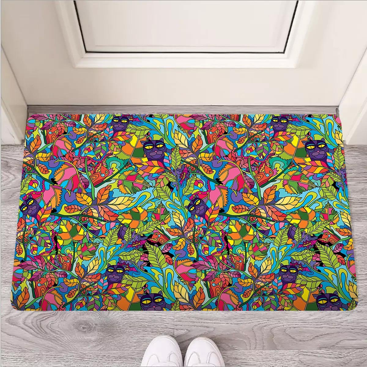 Psychedelic Jungle Forest Floral Door Mat-grizzshop