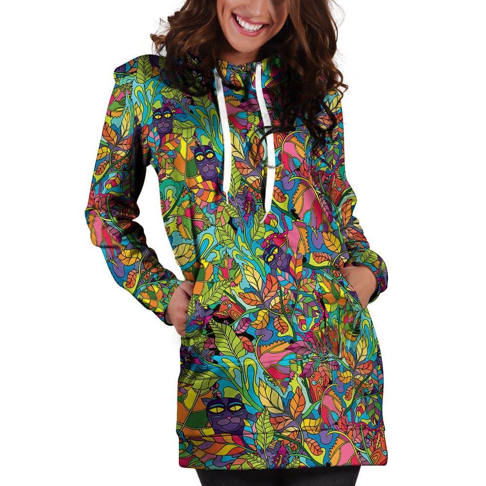 Psychedelic Jungle Forest Floral Hoodie Dress-grizzshop