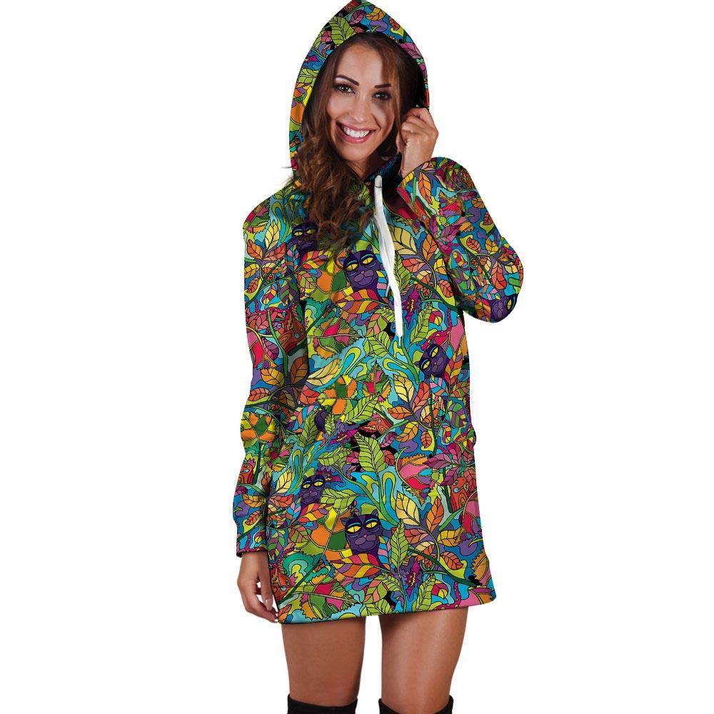 Psychedelic Jungle Forest Floral Hoodie Dress-grizzshop