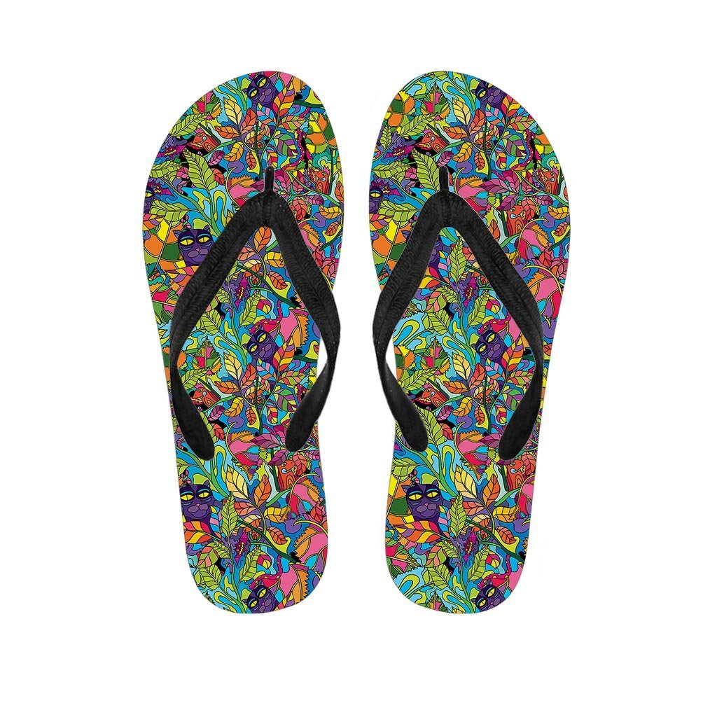 Psychedelic Jungle Forest Floral Men's Flip Flops-grizzshop