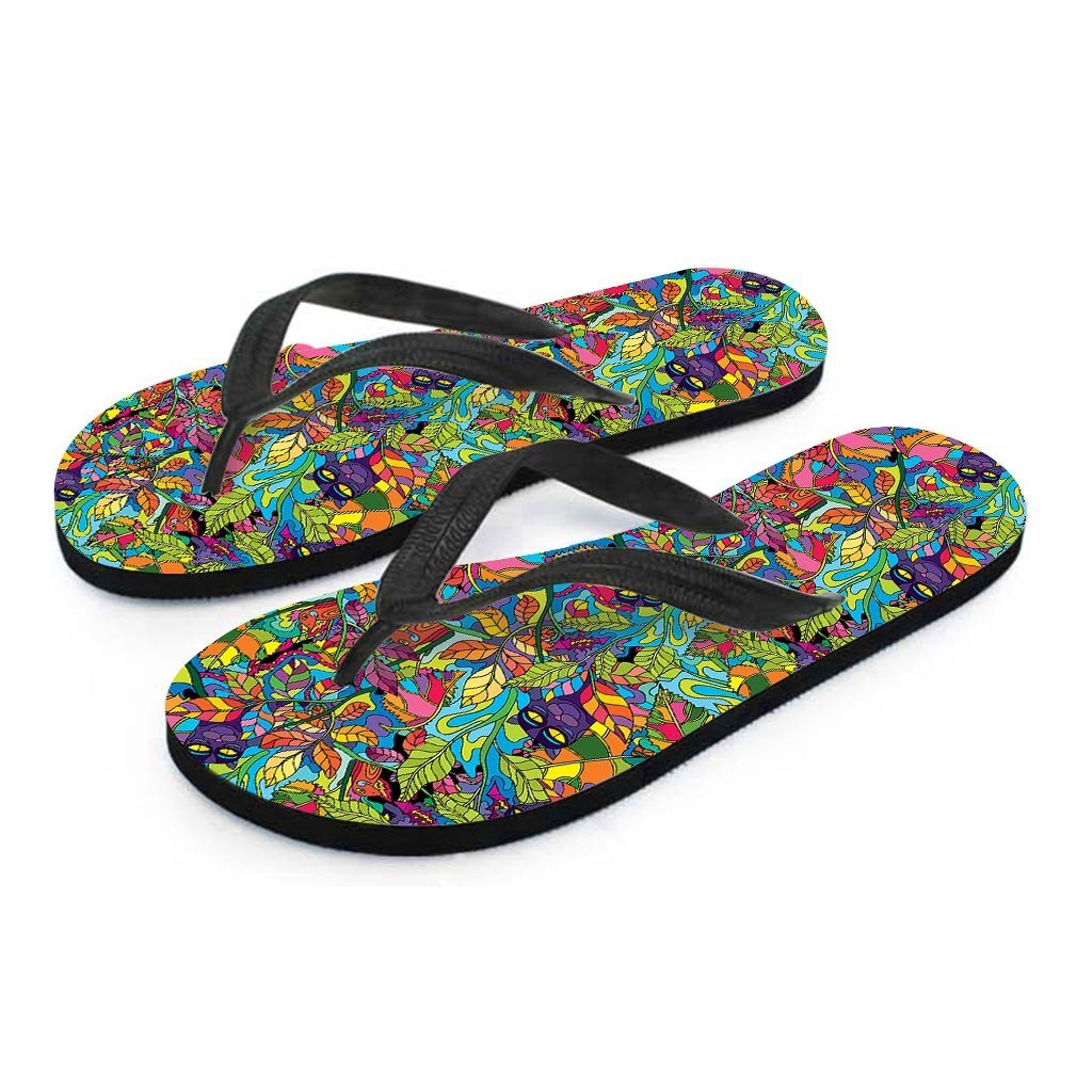 Psychedelic Jungle Forest Floral Men's Flip Flops-grizzshop