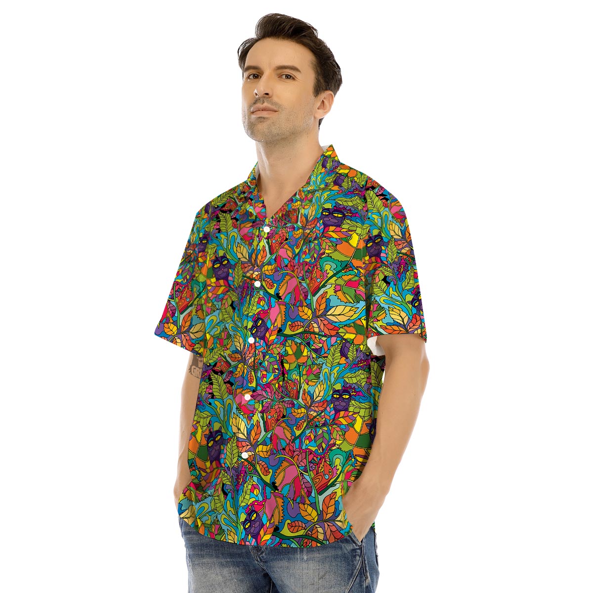 Psychedelic Jungle Forest Floral Men’s Hawaiian Shirt-grizzshop