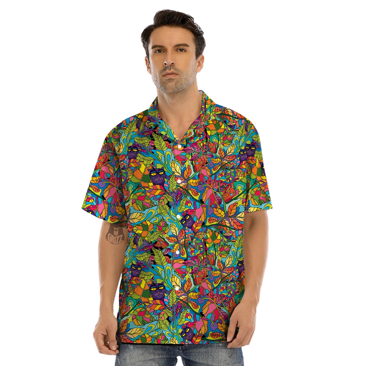 Psychedelic Jungle Forest Floral Men’s Hawaiian Shirt-grizzshop