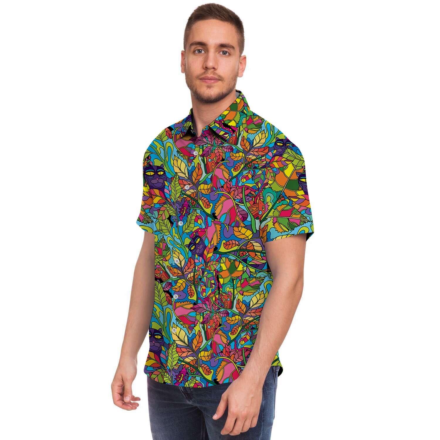 Psychedelic Jungle Forest Floral Men's Short Sleeve Shirt-grizzshop