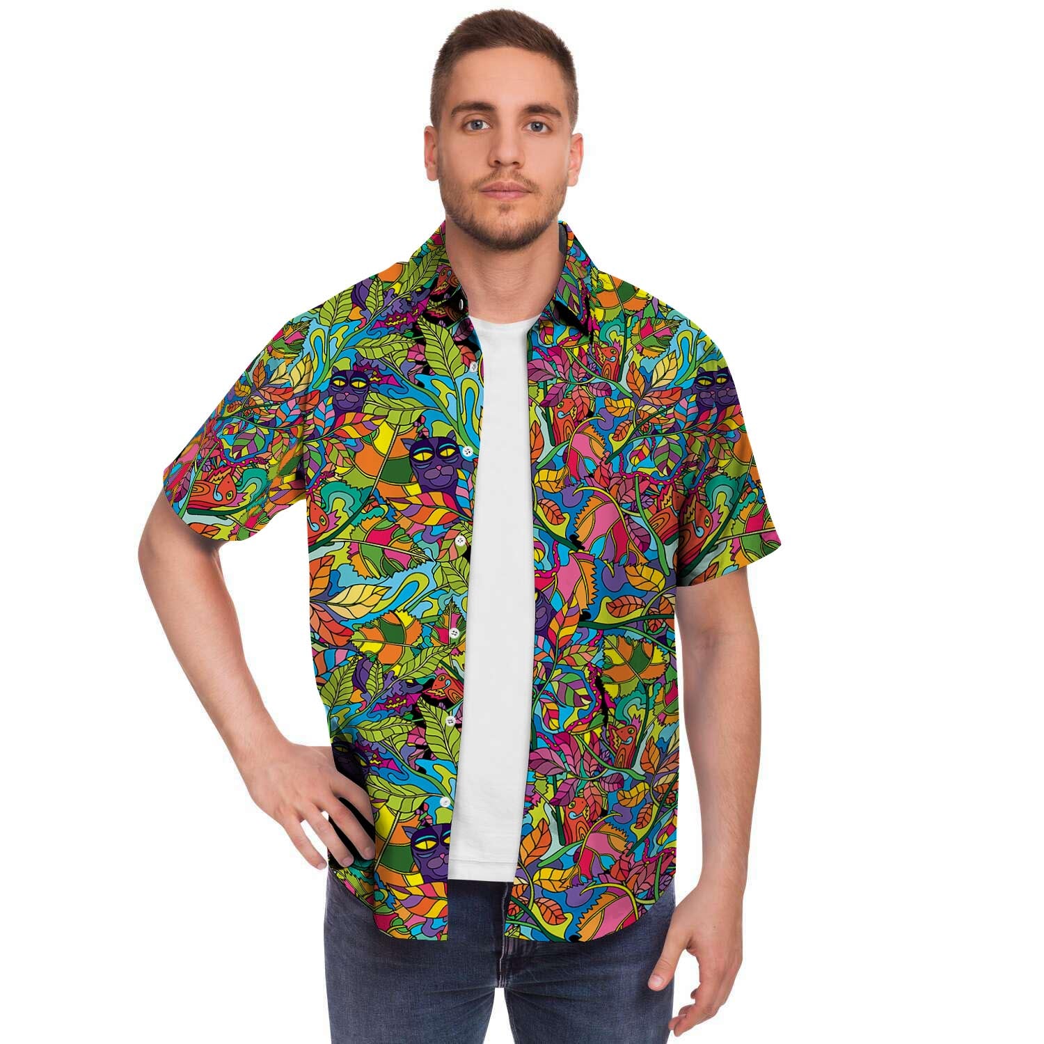 Psychedelic Jungle Forest Floral Men's Short Sleeve Shirt-grizzshop