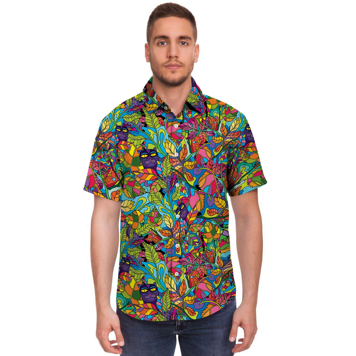 Psychedelic Jungle Forest Floral Men's Short Sleeve Shirt-grizzshop