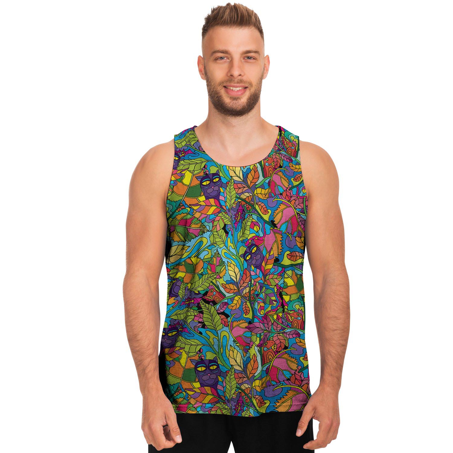 Psychedelic Jungle Forest Floral Men's Tank Tops-grizzshop
