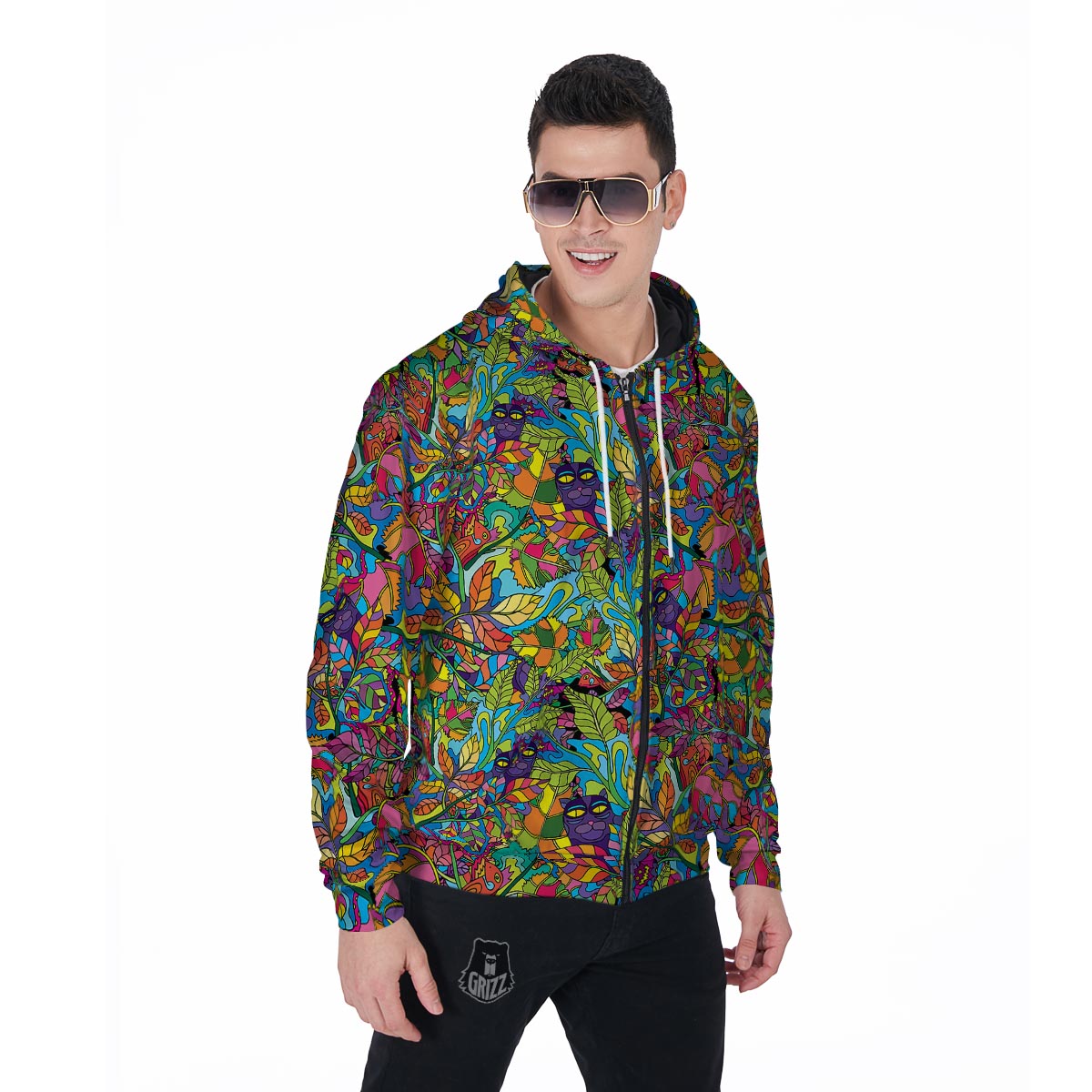 Psychedelic Jungle Forest Floral Men's Zip Up Hoodie-grizzshop