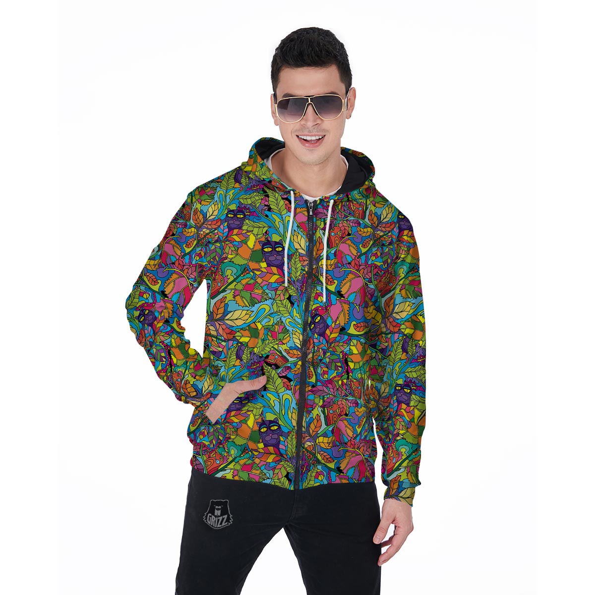 Psychedelic Jungle Forest Floral Men's Zip Up Hoodie-grizzshop
