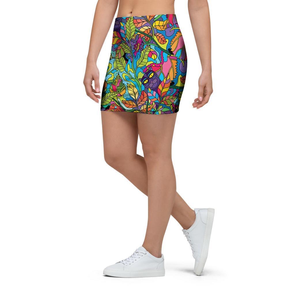 Psychedelic Jungle Forest Floral Mini Skirt-grizzshop