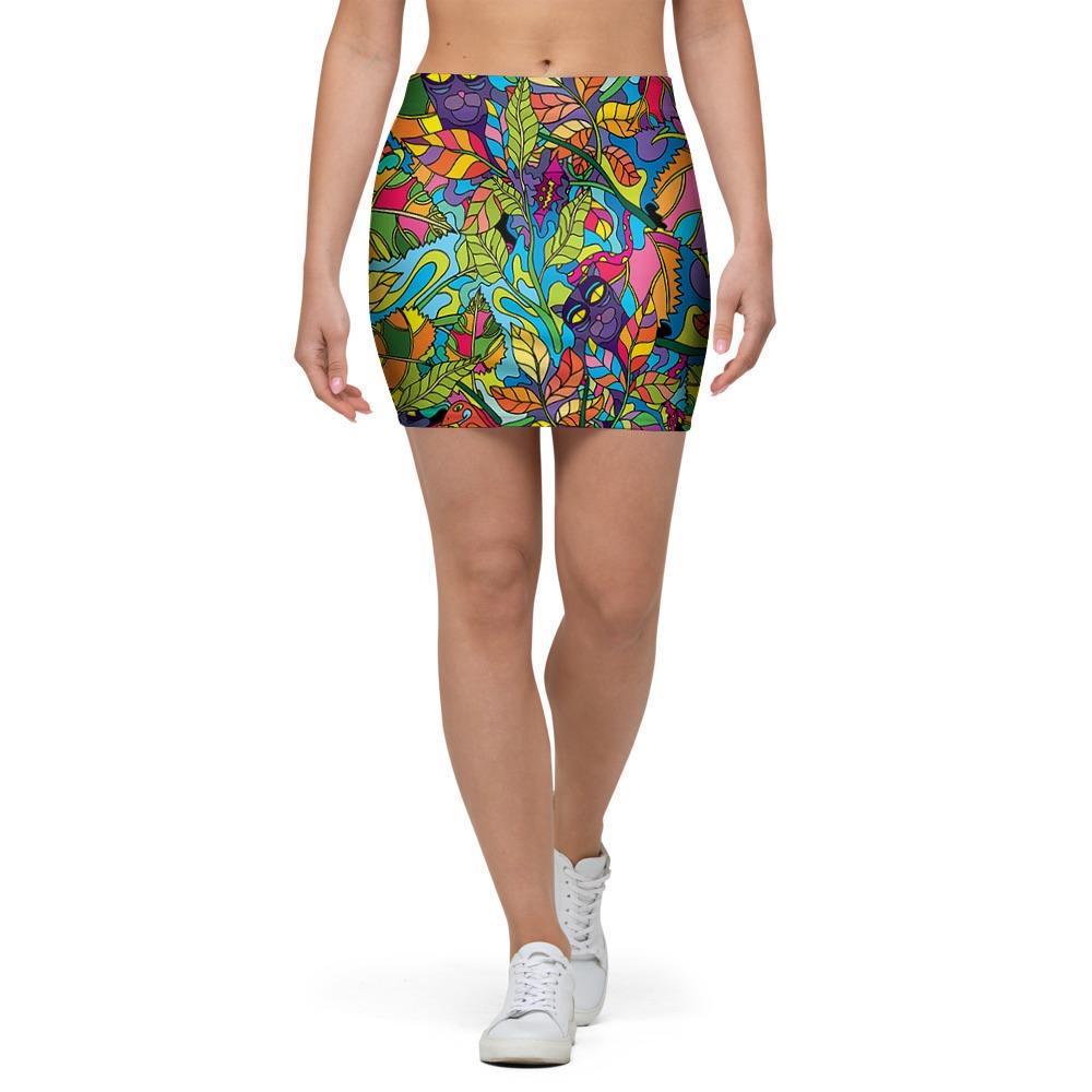 Psychedelic Jungle Forest Floral Mini Skirt-grizzshop