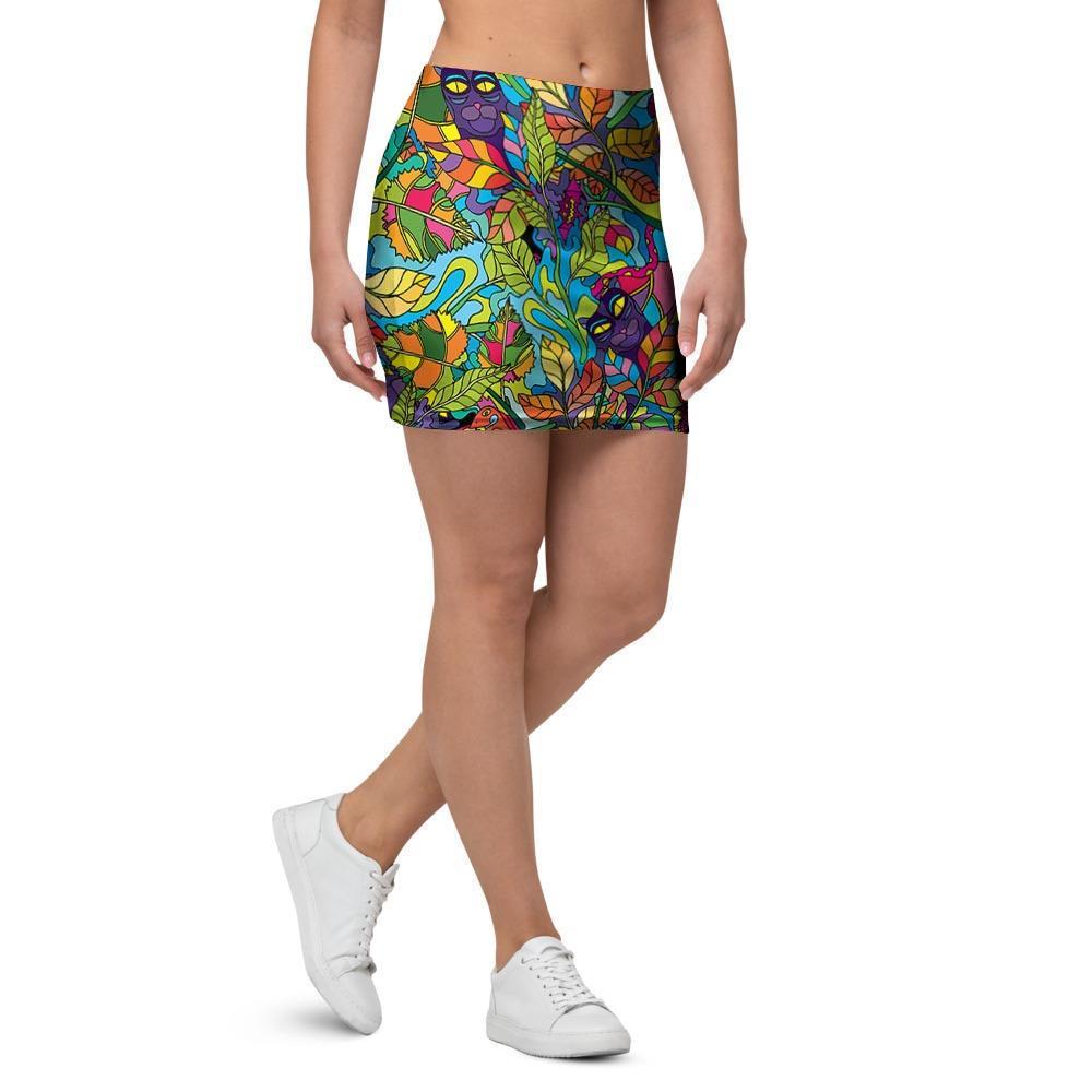 Psychedelic Jungle Forest Floral Mini Skirt-grizzshop